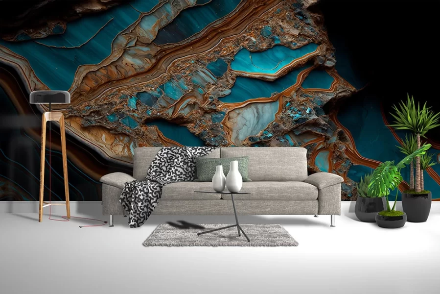 Azure Elegance Marble 4D Mural Wallpaper