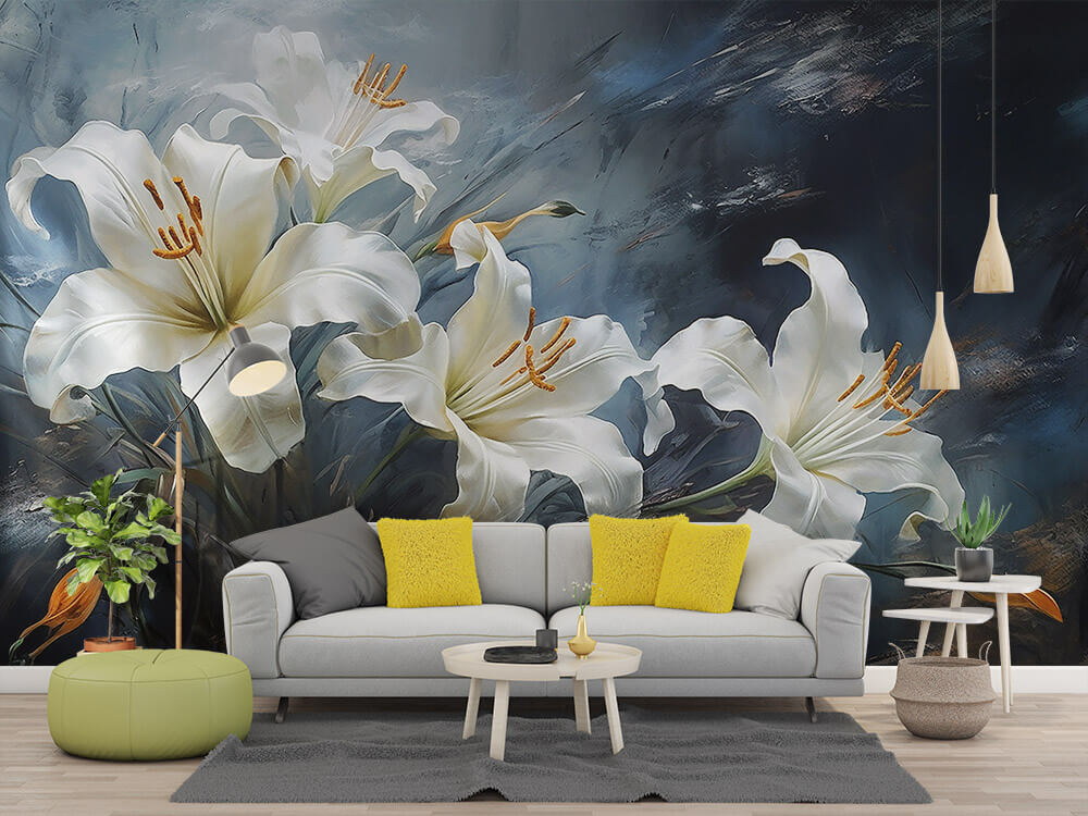 Lux Nocturne Lily 4D Mural Wallpaper - Mourad Artworks