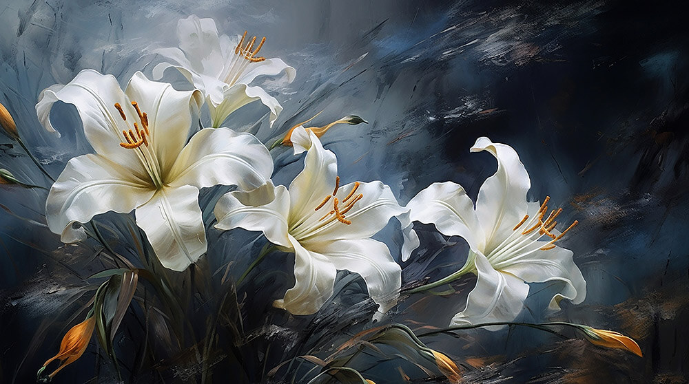 Lux Nocturne Lily 4D Mural Wallpaper - Mourad Artworks