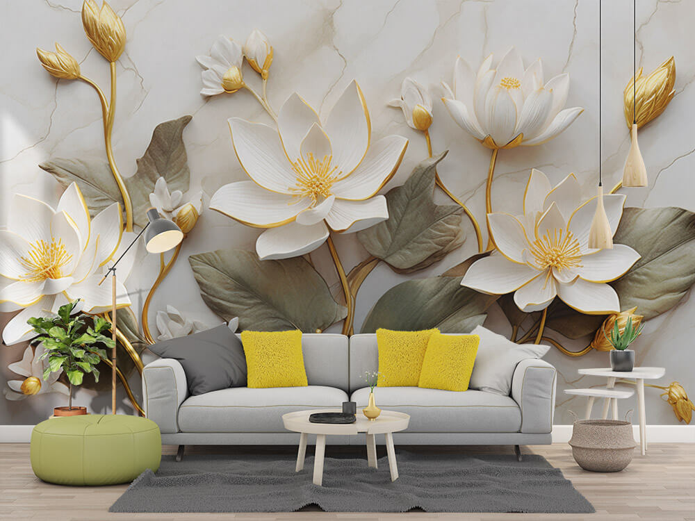 Lux Lotus 4D Mural Wallpaper - Mourad Artworks