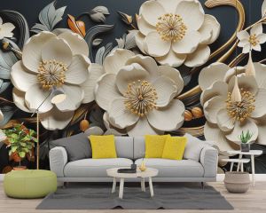 Midnight Floral Elegance 4D Mural Wallpaper