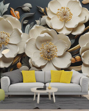 Midnight Floral Elegance 4D Mural Wallpaper