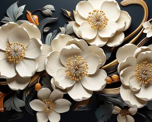 Midnight Floral Elegance 4D Mural Wallpaper
