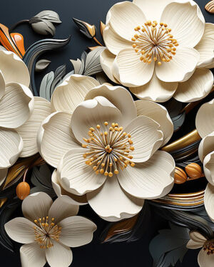 Midnight Floral Elegance 4D Mural Wallpaper