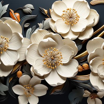 Midnight Floral Elegance 4D Mural Wallpaper