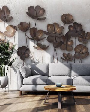 Metallic Florals 4D Mural Wallpaper