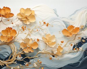 Creme Gold Blossom 4D Mural Wallpaper