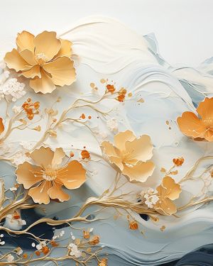 Creme Gold Blossom 4D Mural Wallpaper