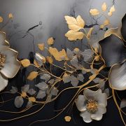 Noir Gold Flora 4D Mural Wallpaper