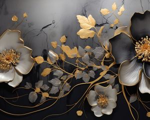 Noir Gold Flora 4D Mural Wallpaper