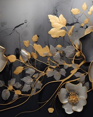 Noir Gold Flora 4D Mural Wallpaper