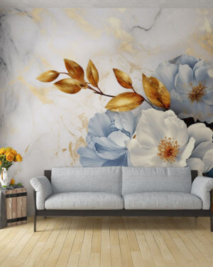 Marble Bloom Elegance 4D Mural Wallpaper