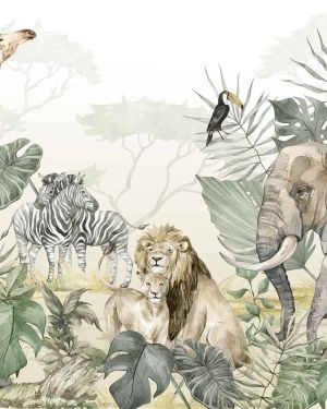 Kids Tropical Animals with Leafs Wallpaper Mural