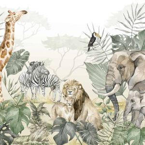 Kids Tropical Animals with Leafs Wallpaper Mural