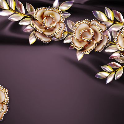 Beautiful 3D Flowers on Dark Purple Cloth Background