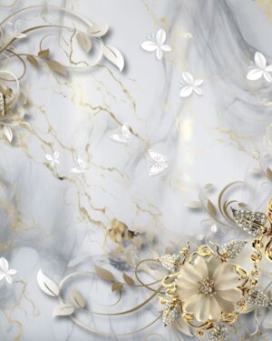 White flower gold with butterfly