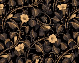Golden flowers on black background elegant floral