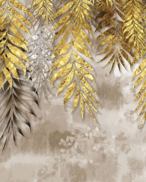 Golden branches tree leaves in drawing mural