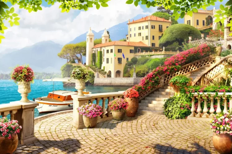 Breathtaking Mediterranean Villa 3D Mural Wallpaper | Mourad Artworks Dubai