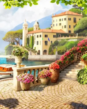 Breathtaking Mediterranean Villa 3D Mural Wallpaper | Mourad Artworks Dubai