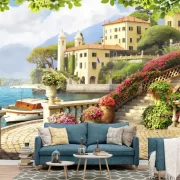 Mediterranean Villa 3D Mural Wallpaper