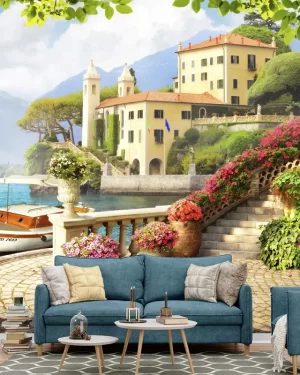 Breathtaking Mediterranean Villa 3D Mural Wallpaper | Mourad Artworks Dubai