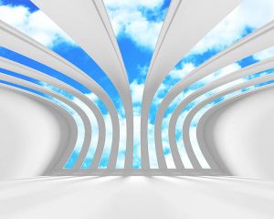 Skyline Arch 4D Mural Wallpaper: Open Up Your Space to Endless Blue