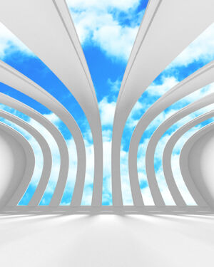 Skyline Arch 4D Mural Wallpaper: Open Up Your Space to Endless Blue