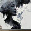 The woman in the smoke on gray background