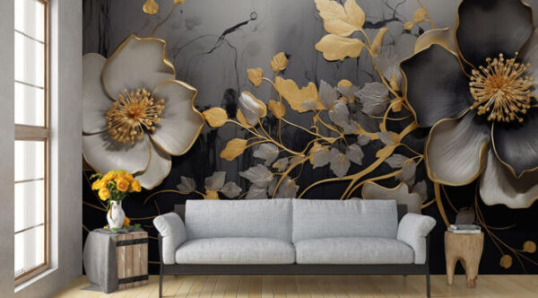 NOIR GOLD FLORA 4D MURAL WALLPAPER