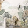 KIDS TROPICAL ANIMALS WITH LEAFS WALLPAPER MURAL